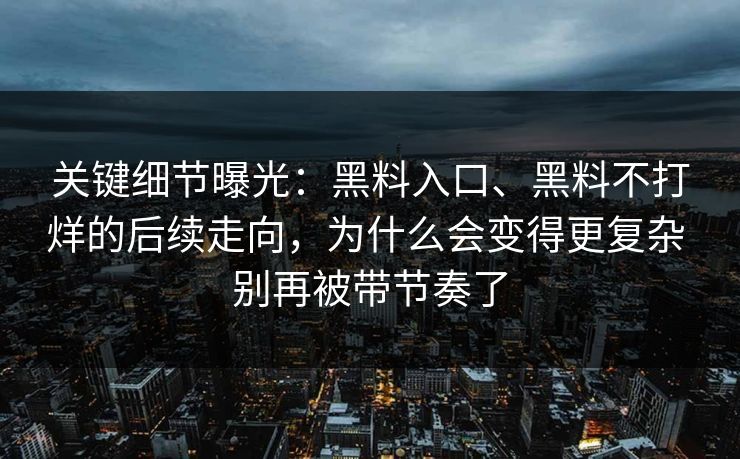 关键细节曝光：黑料入口、黑料不打烊的后续走向，为什么会变得更复杂 别再被带节奏了