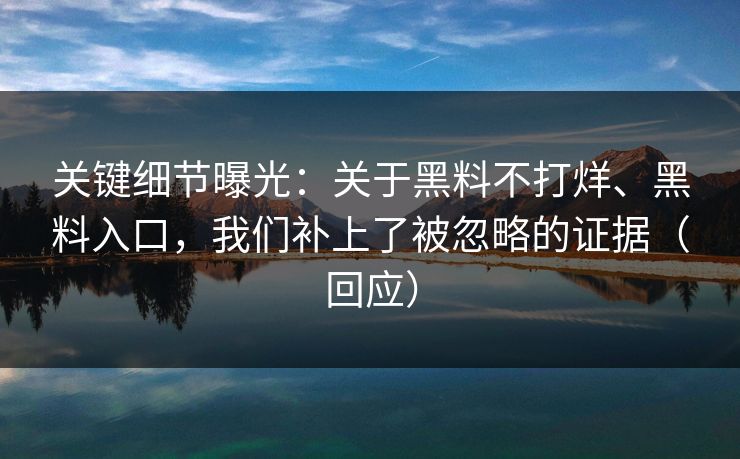 关键细节曝光：关于黑料不打烊、黑料入口，我们补上了被忽略的证据（回应）