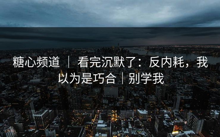 糖心频道 ｜ 看完沉默了：反内耗，我以为是巧合｜别学我