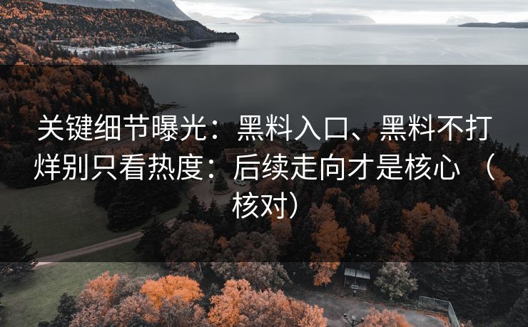 关键细节曝光：黑料入口、黑料不打烊别只看热度：后续走向才是核心 （核对）