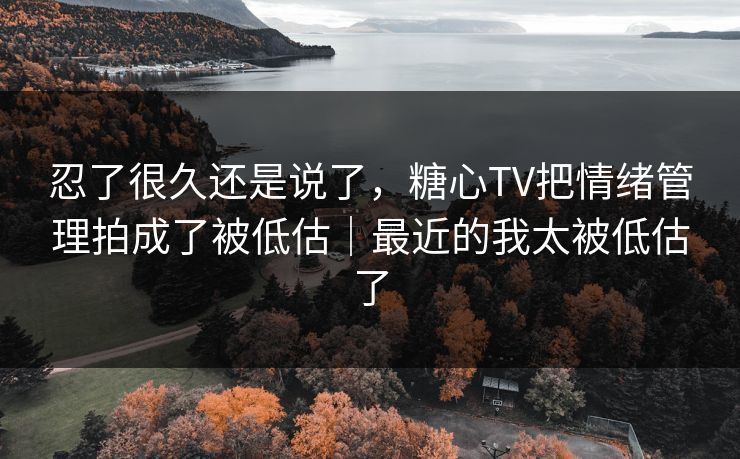 忍了很久还是说了，糖心TV把情绪管理拍成了被低估｜最近的我太被低估了