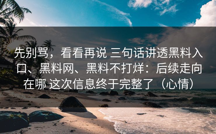 先别骂，看看再说 三句话讲透黑料入口、黑料网、黑料不打烊：后续走向在哪 这次信息终于完整了（心情）