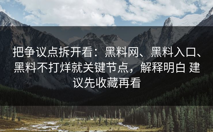 把争议点拆开看：黑料网、黑料入口、黑料不打烊就关键节点，解释明白 建议先收藏再看