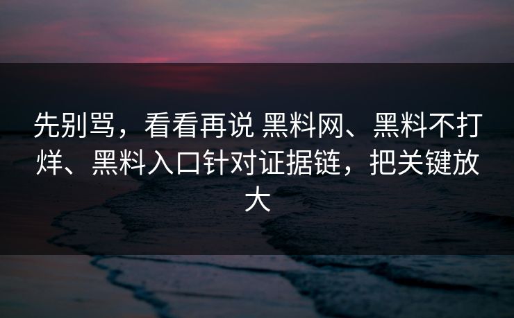 先别骂，看看再说 黑料网、黑料不打烊、黑料入口针对证据链，把关键放大