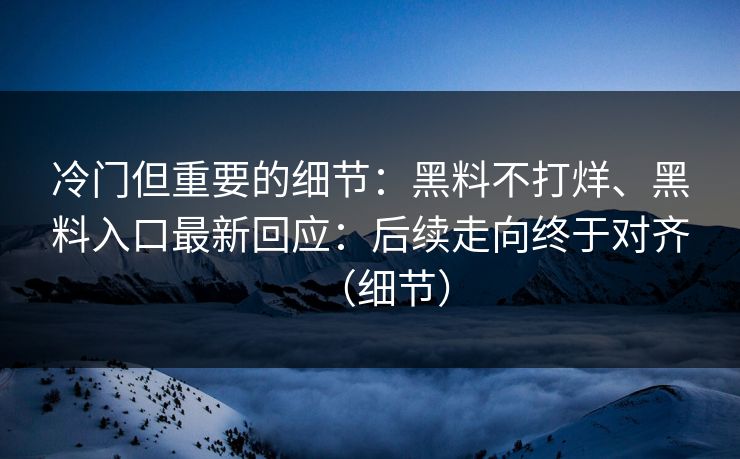 冷门但重要的细节：黑料不打烊、黑料入口最新回应：后续走向终于对齐（细节）